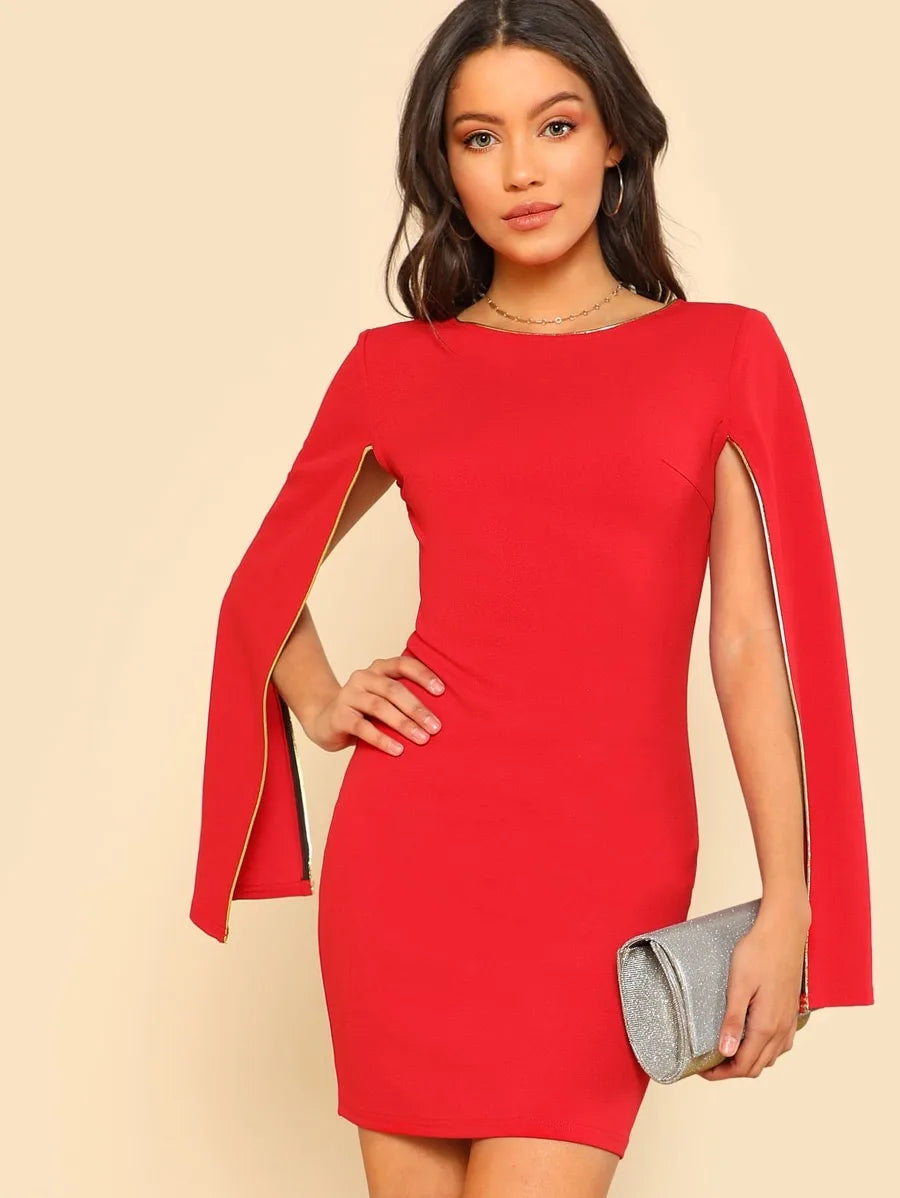 Contrast Tipping Cloak Sleeve Dress Periwinkley Shop