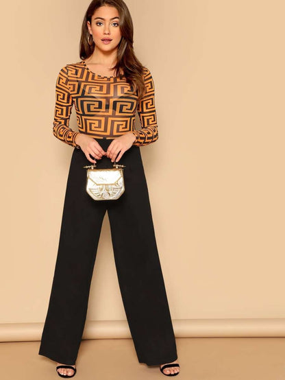 Mesh contrast Greek fret jumpsuit Periwinkley Shop