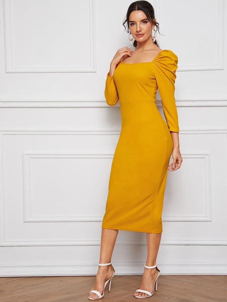 Gigot Sleeve Slit Hem Pencil Dress Periwinkley Shop