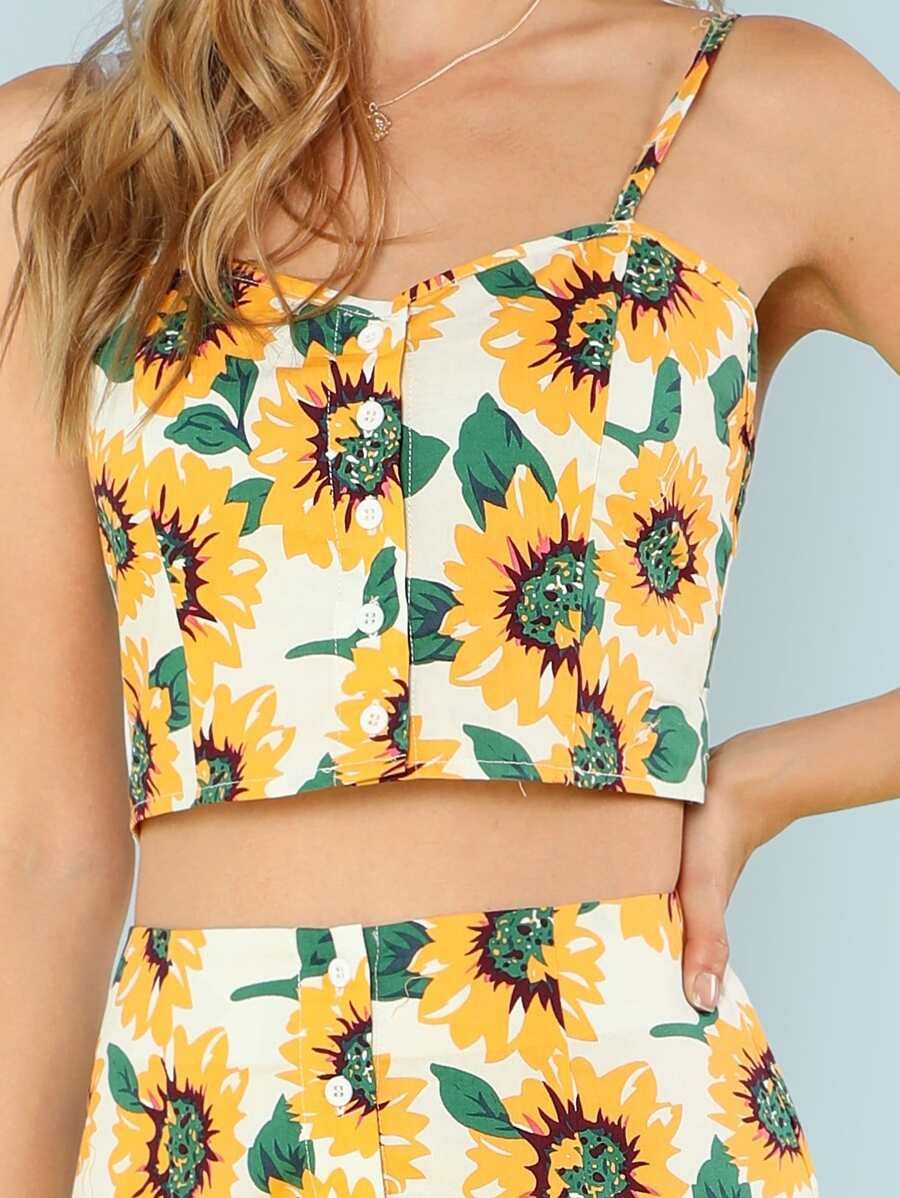 Button Through Sunflower Cami & Skirt Set Periwinkley Shop