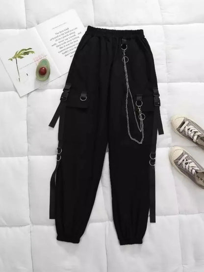 Side Pocket Ribbon Belt Strap Cargo streetwear pant Periwinkley Shop