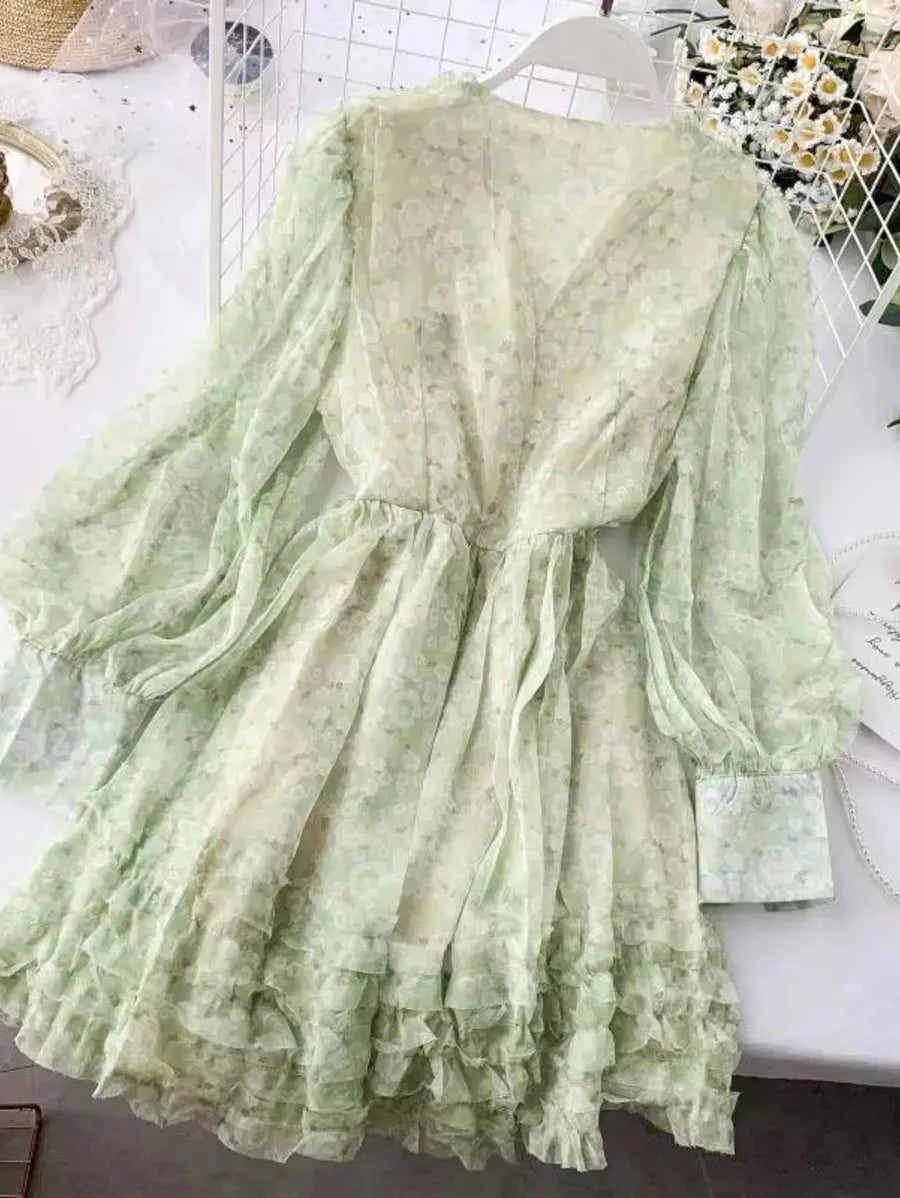 Retro Immortal V Neck Slim Sweet Short Dress Periwinkley Shop