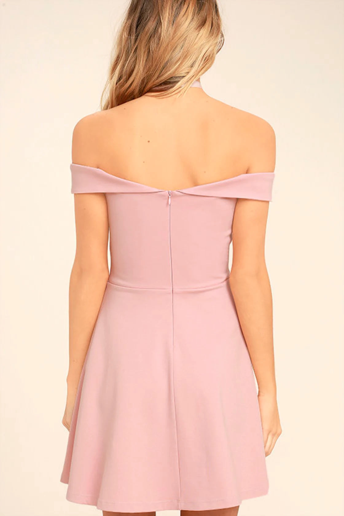 Off Shoulder Skater Pink Dress