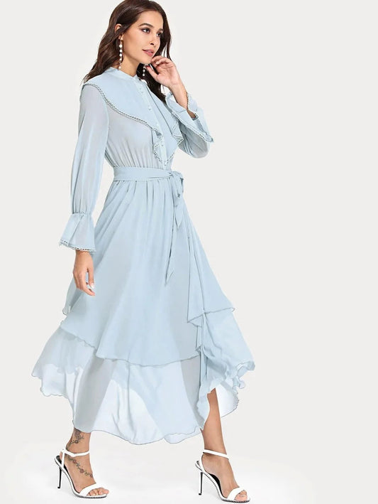 Ruffle Detail Crochet Trim Flowy Dress Periwinkley Shop