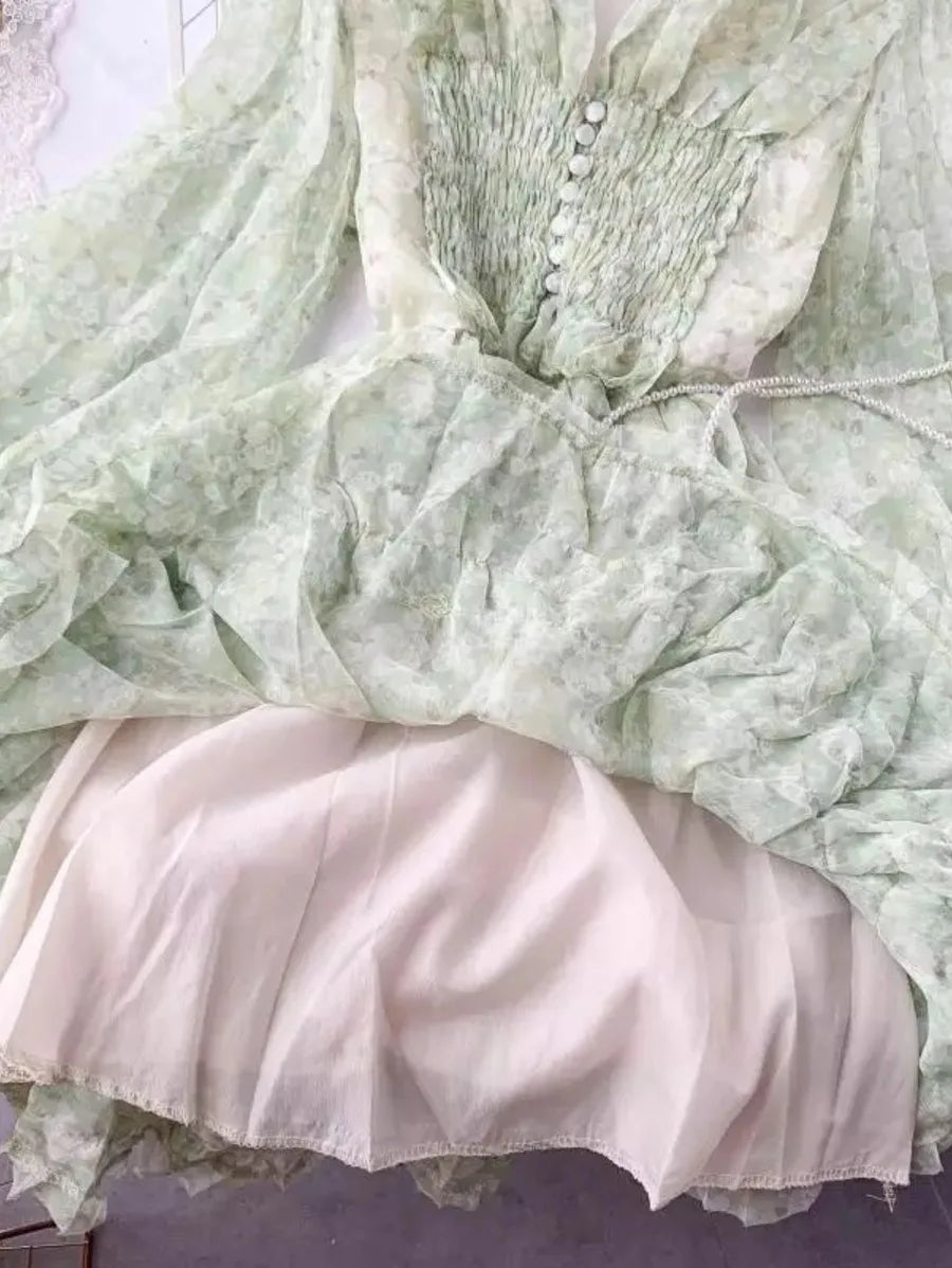 Retro Immortal V Neck Slim Sweet Short Dress Periwinkley Shop