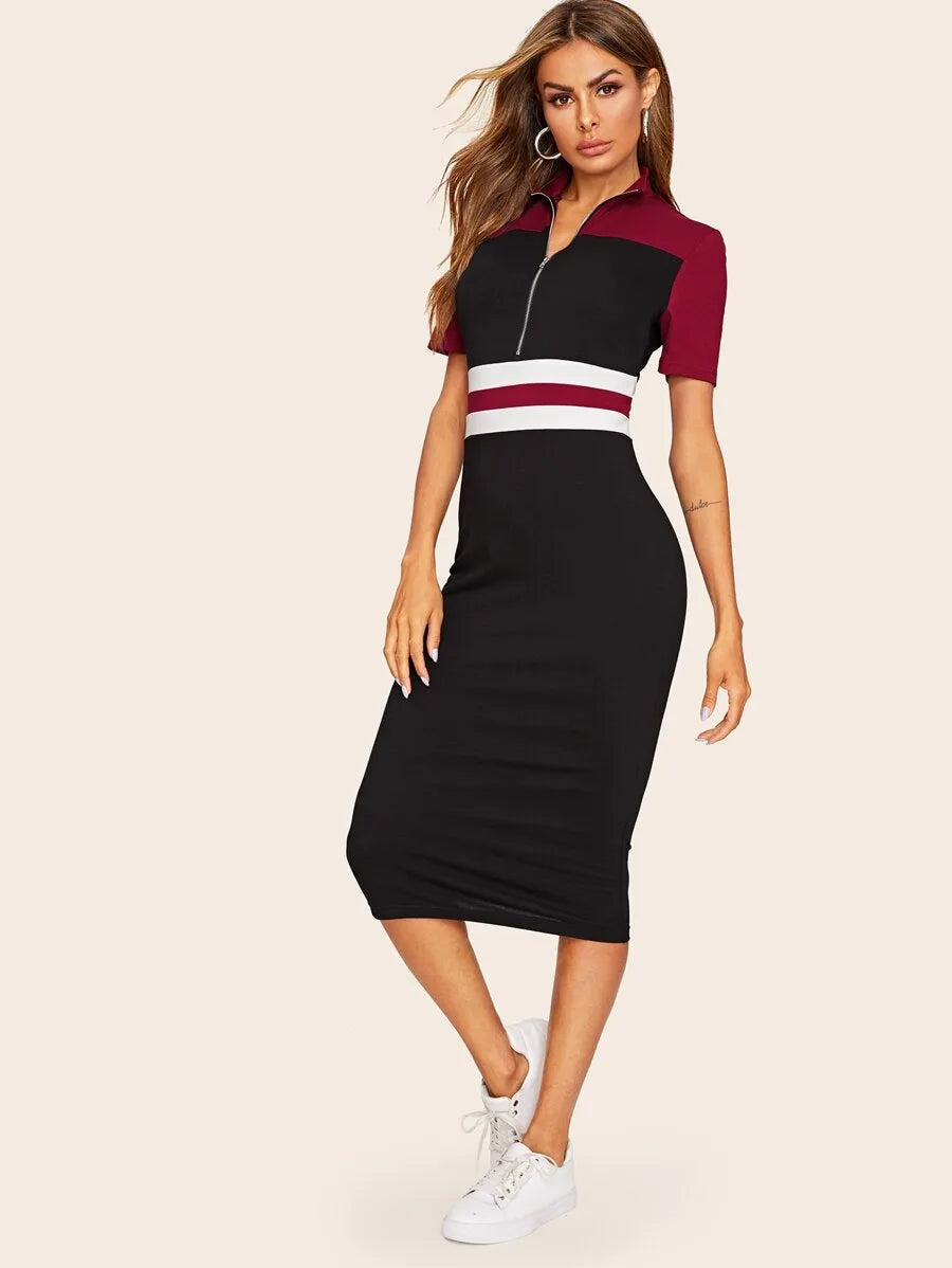 Cut-and-sew Half Placket Sweatshirt Dress Periwinkley Shop