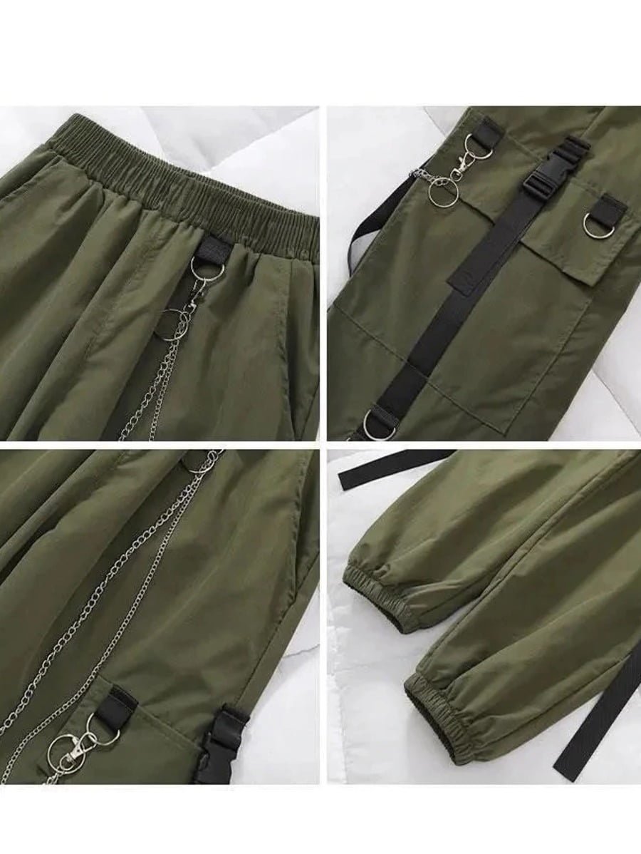 Side Pocket Ribbon Belt Strap Cargo streetwear pant Periwinkley Shop