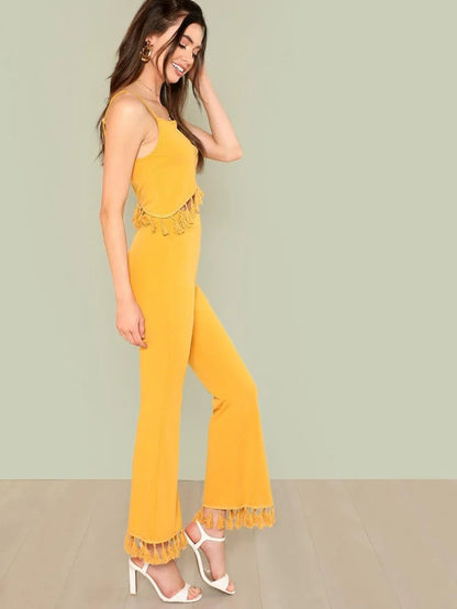 Tassel Detail Crop Cami Top & Pants Set - Yellow Periwinkley Shop