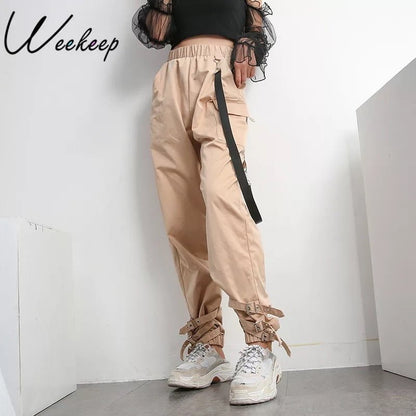 Side Ribbon Cargo Pants Buckle Leg Casual Sweatpants Periwinkley Shop
