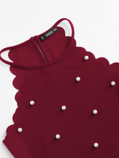 Pearl Beading Scalloped Halter Top & Skirt Set Periwinkley Shop