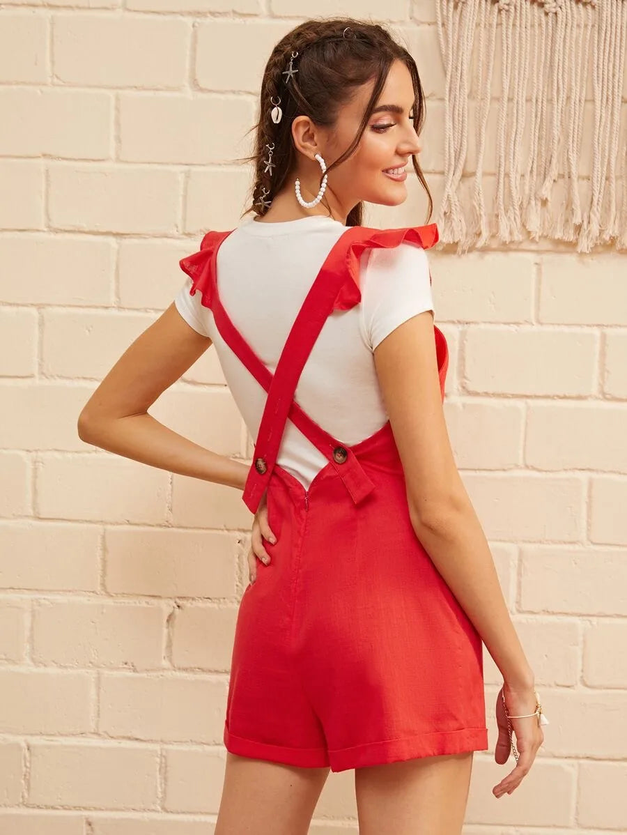 Ruffle Trim Crisscross Back Romper Periwinkley Shop