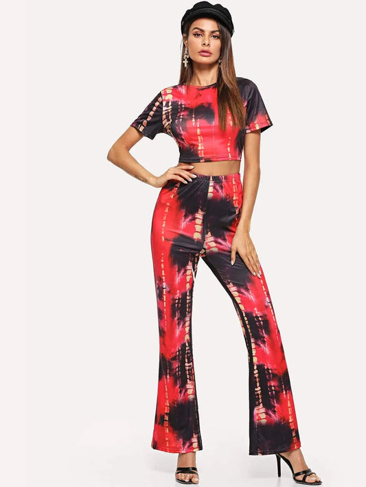 Tie Dye Round Neck Top & Pants Co-Ord Periwinkley Shop