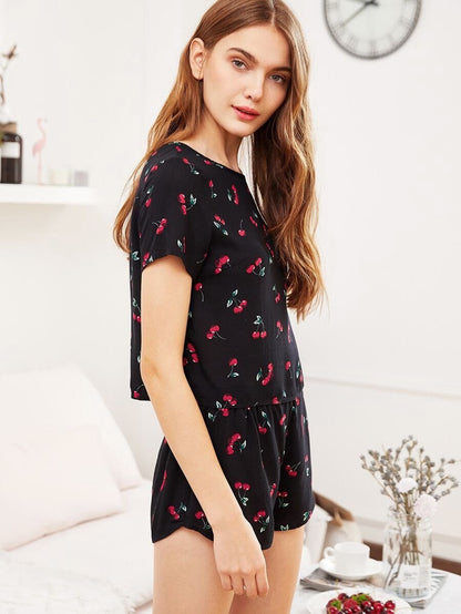 Cherry Print Top And Shorts Pyjama Set Periwinkley Shop