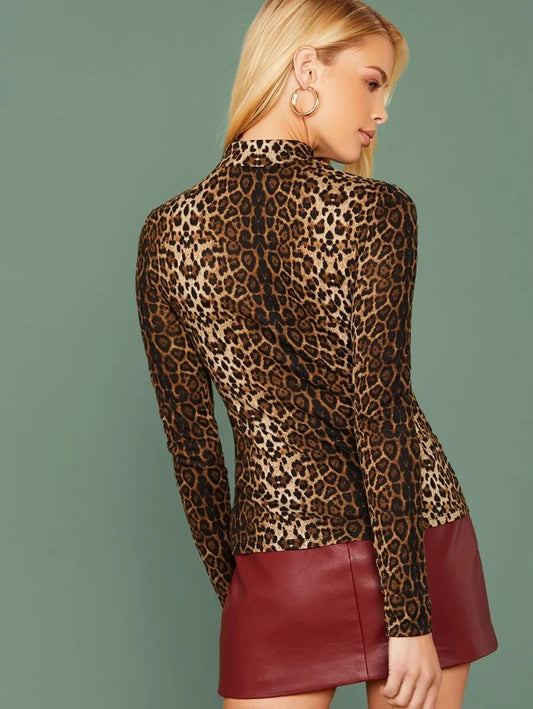 Mock neck leopard print tee Periwinkley Shop