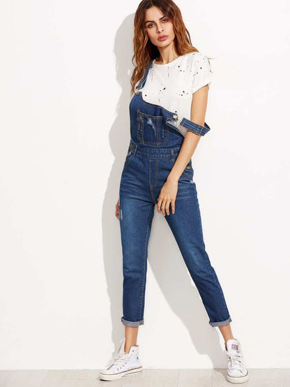 Ripped Denim Dungarees With Pocket Periwinkley Shop