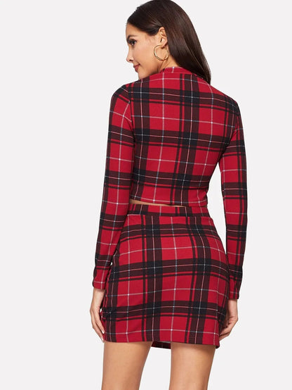 Plaid Skinny Top & Skirt Set Periwinkley Shop