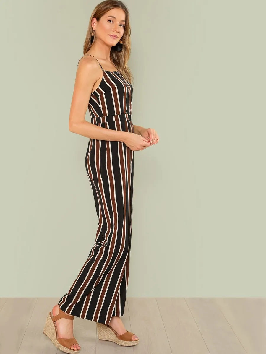 O-Ring Zip Front Striped Cami Jumpsuit Periwinkley Shop