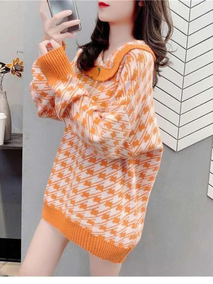 Doll collar style loose Korean lapel sweater trend Periwinkley Shop