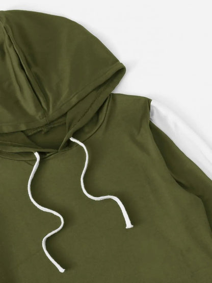 Contrast Panel Drawstring Hooded Top With Pants Periwinkley Shop