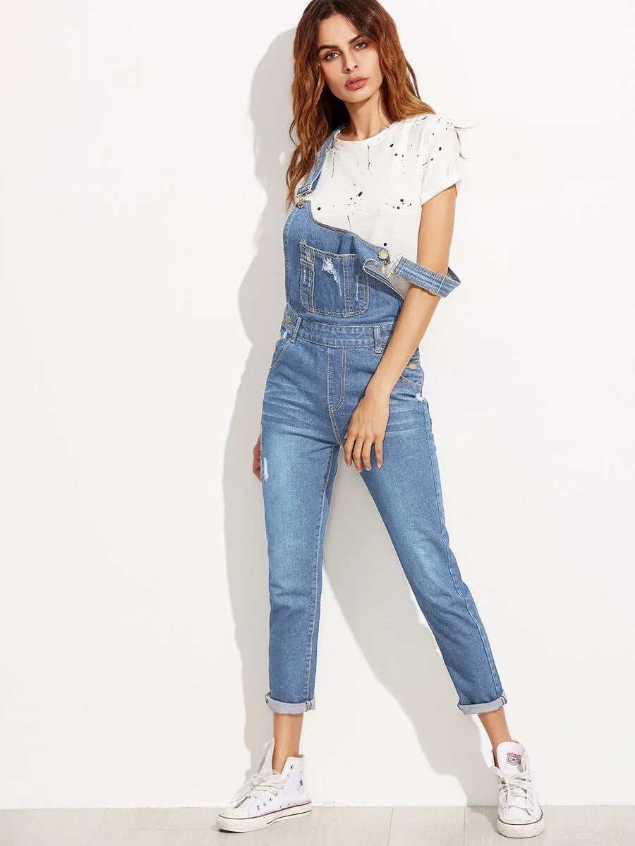 Ripped Dungarees With Pocket Periwinkley Shop