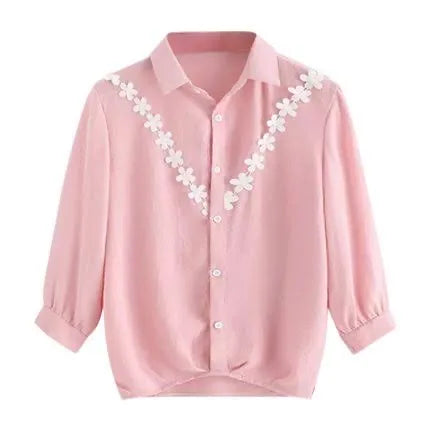 Contrast Lace  Embroidered Shirt Periwinkley Shop