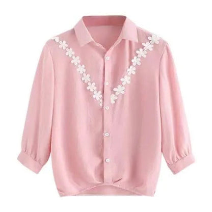 Contrast Lace  Embroidered Shirt Periwinkley Shop