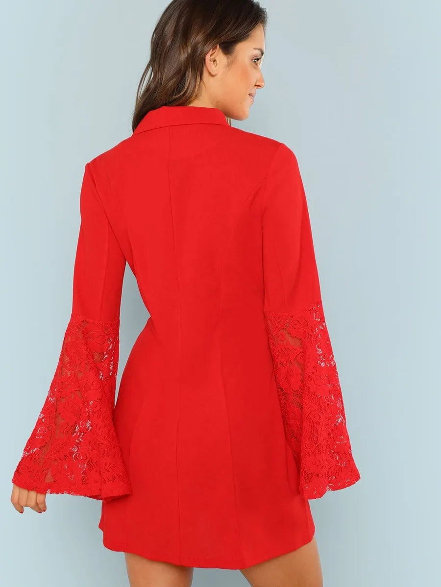 Lace Trim Sleeve Double Breasted Wrap Dress Periwinkley Shop