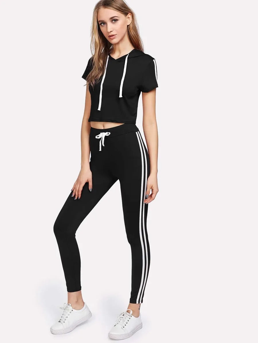 Contrast Striped Tape Side Top With Pants Periwinkley Shop