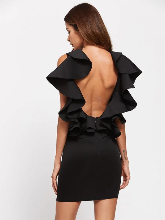 Backless Bodycon Dress With Frill Periwinkley Shop