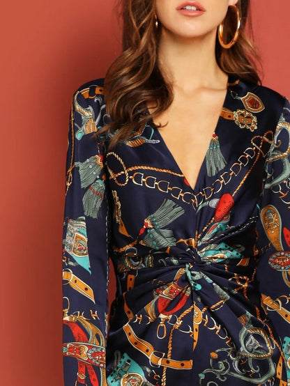 Chain Pattern Twist Front Jumpsuit Periwinkley Shop