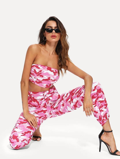 Camouflage Bandeau Top & Pants Co-Ord Periwinkley Shop