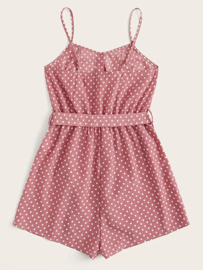 Button Front Polka Dot Belted Romper Periwinkley Shop
