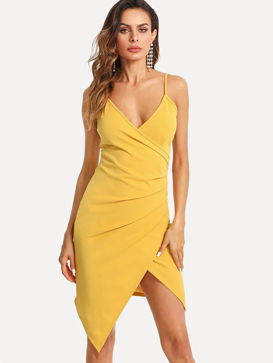 Pleated Detail Overlap Asymmetrical Hem Dress Periwinkley Shop