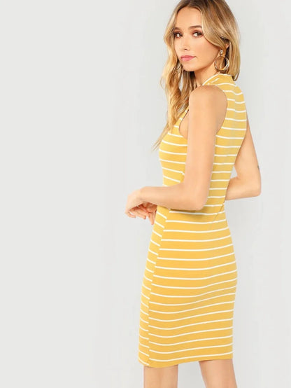 Rib knit striped  bodycon dress Periwinkley Shop