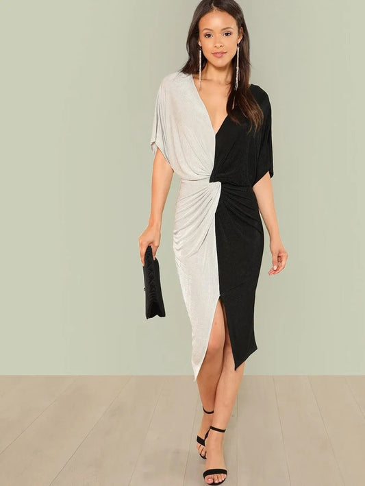 Twist Front Split Splice Dress Periwinkley Shop