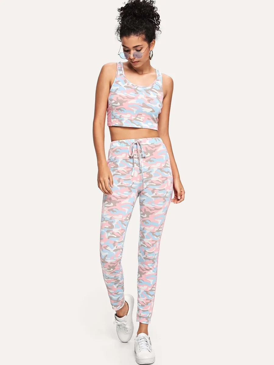 Crisscross Back Camo Tank Top and Drawstring Pants Set Periwinkley Shop