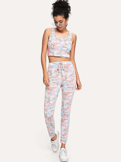 Crisscross Back Camo Tank Top and Drawstring Pants Set Periwinkley Shop