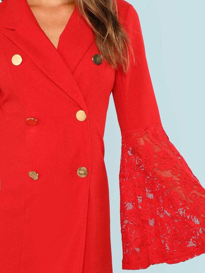 Lace Trim Sleeve Double Breasted Wrap Dress Periwinkley Shop