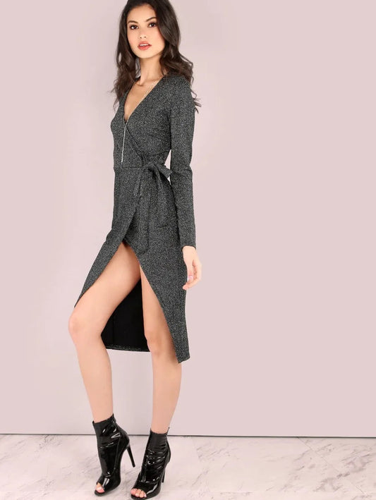 Black Faux Suede Surplice Wrap Dress Periwinkley Shop