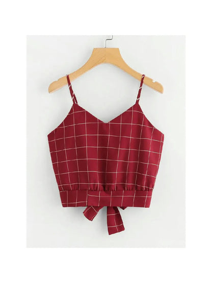 Checked Tie Back Crop Cami Top Periwinkley Shop