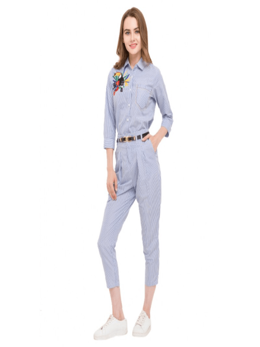 Embroidered pin stripe set Periwinkley Shop