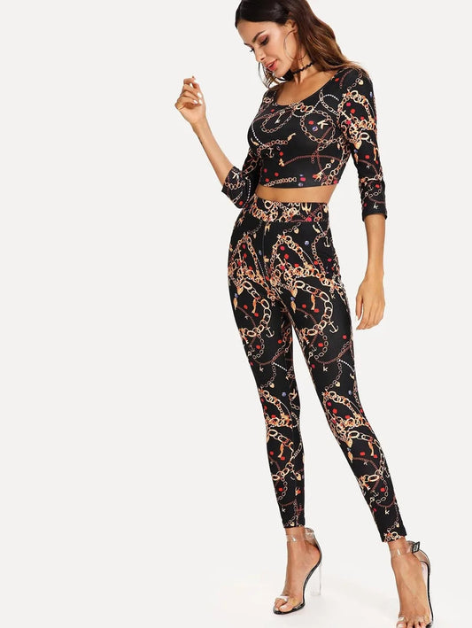 Graphic Print Crop Top & Pants Set Periwinkley Shop