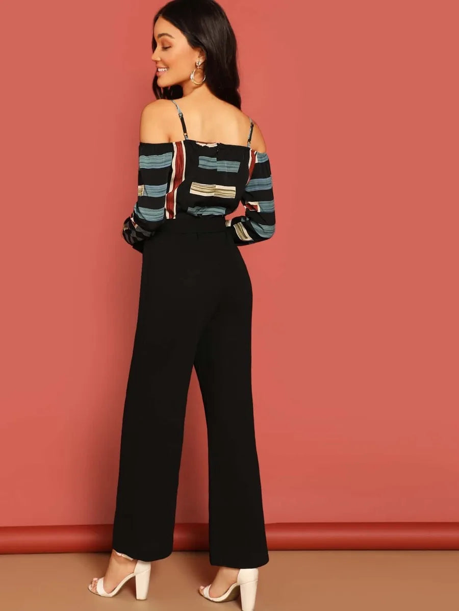 Cold Shoulder Surplice Leg Jumpsuit Periwinkley Shop