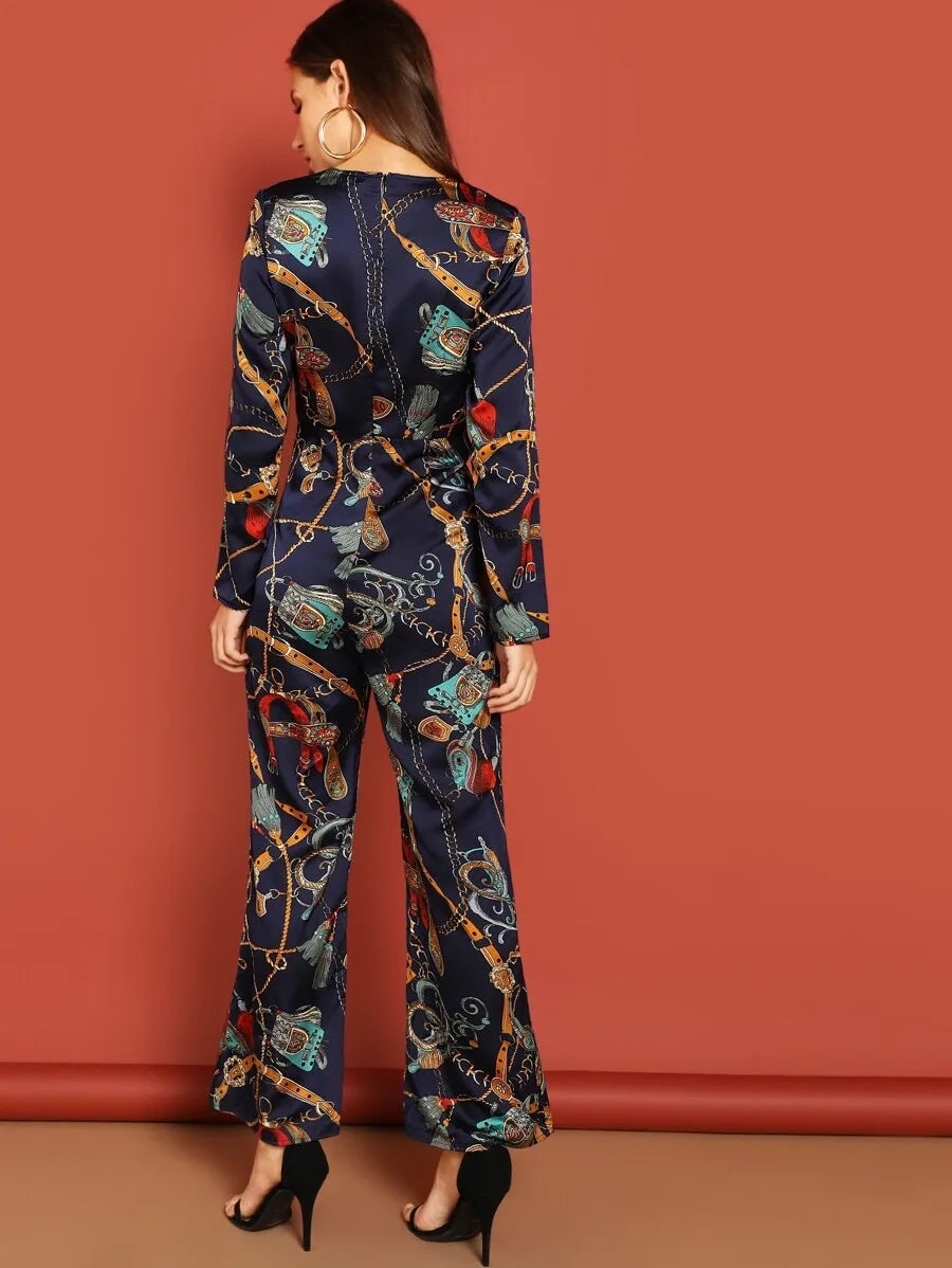 Chain Pattern Twist Front Jumpsuit Periwinkley Shop