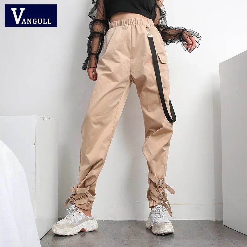 Side Ribbon Cargo Pants Buckle Leg Casual Sweatpants Periwinkley Shop