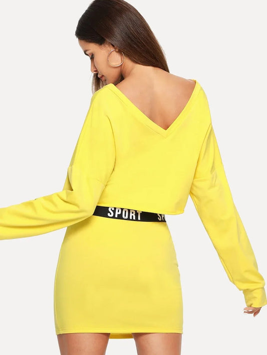 Letter Graphic V Neck Top & Skinny Skirt Set Periwinkley Shop