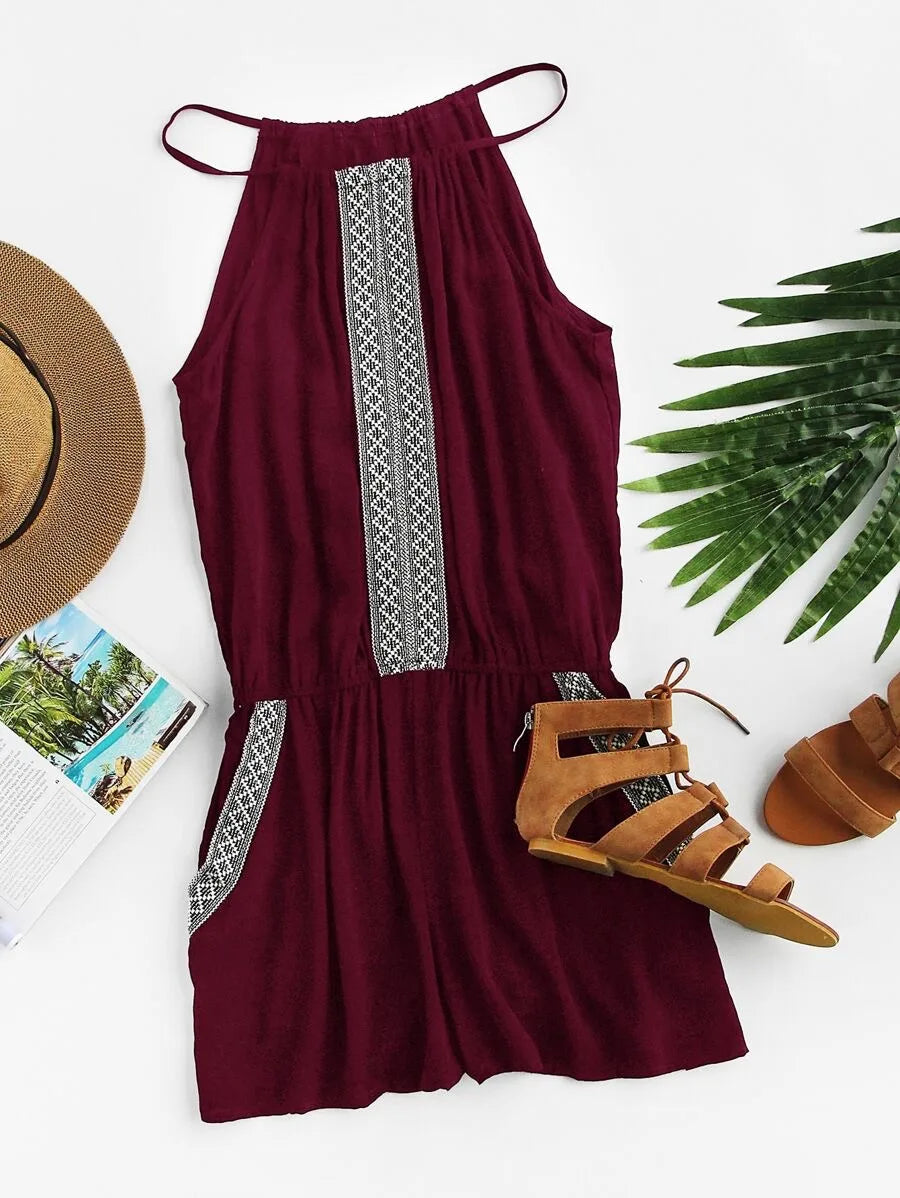 Embroidered Tape Detail Cami Romper Periwinkley Shop