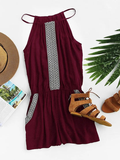 Embroidered Tape Detail Cami Romper Periwinkley Shop