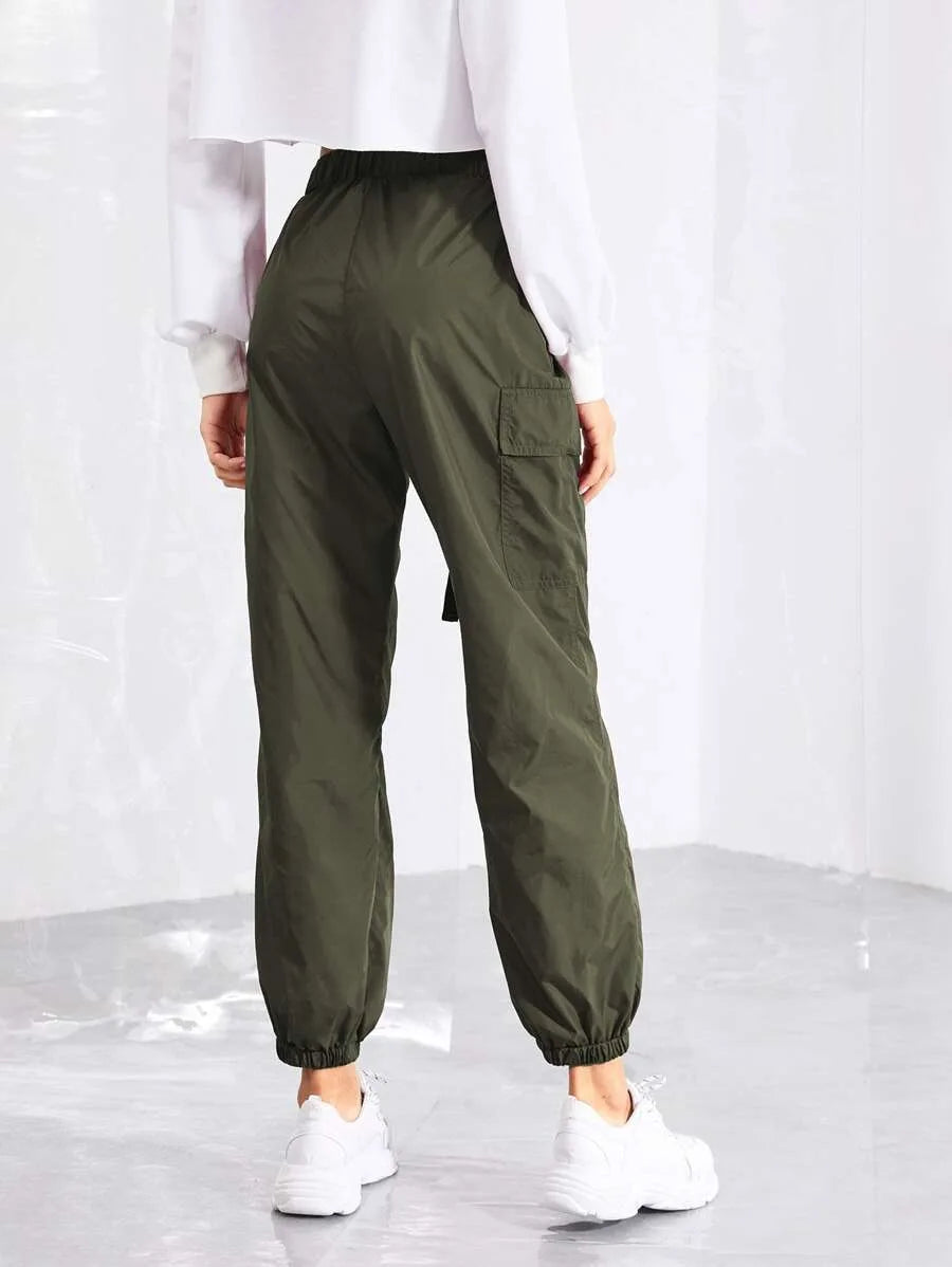 Pocket Side Drawstring Waist Pants Periwinkley Shop
