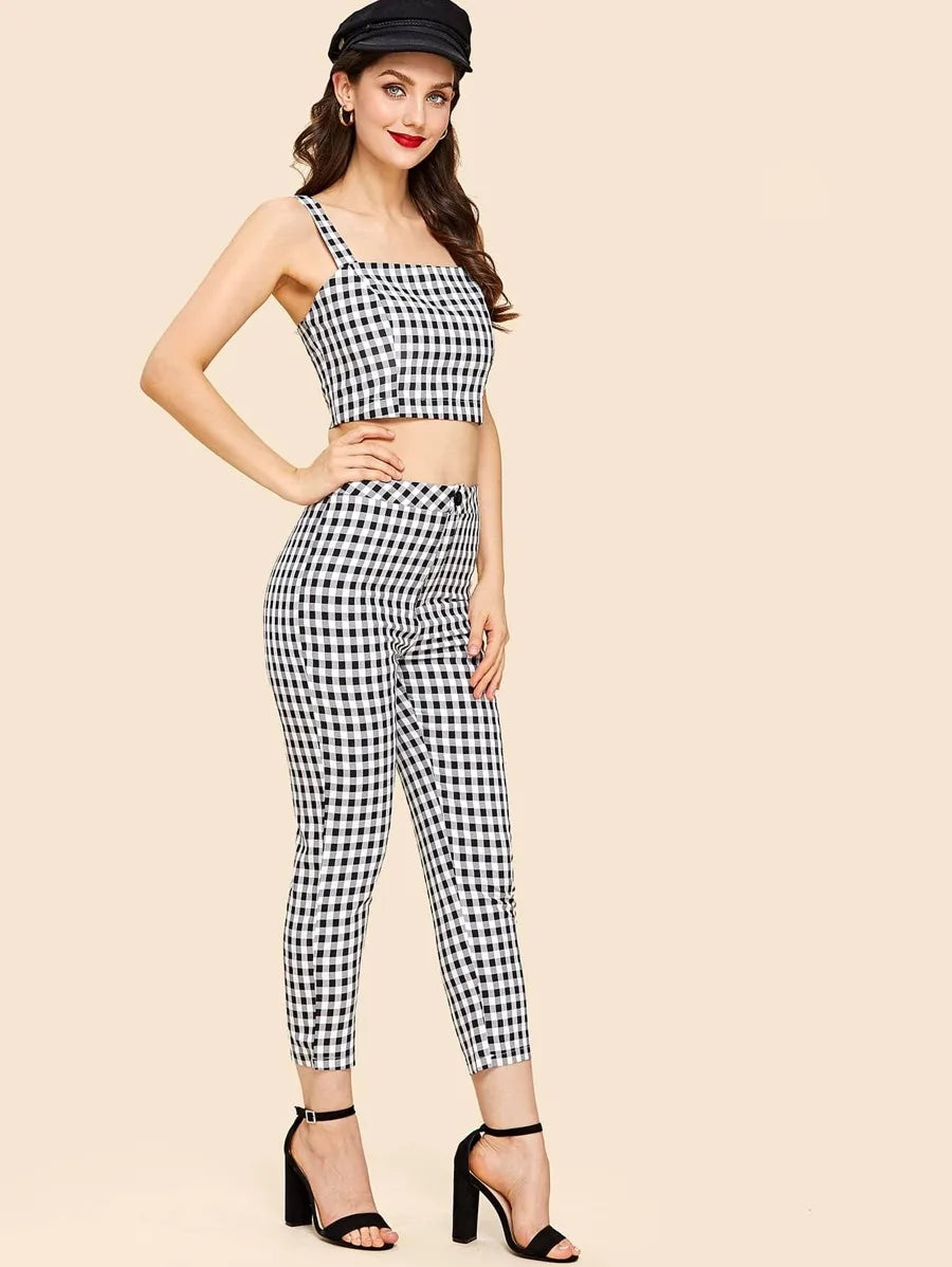 Plaid Crop Cami Top With Pants Periwinkley Shop